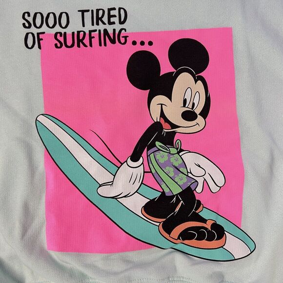 Zara x Disney Girl's 8-9 Mickey Mouse Surf Sweatshirt Green So Tired Of Surfing - Picture 2 of 14